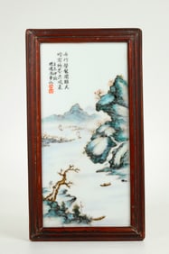 Sm Chinese Enameled Porcelain Landscape Plaque