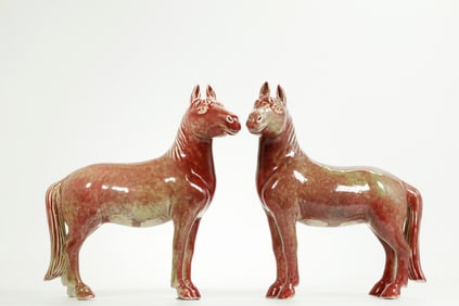 Sotheby's; Pr Chinese Peachbloom Porcelain Horses