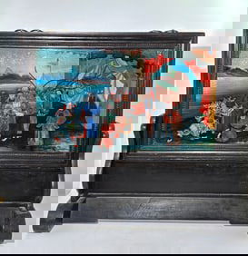 Chinese 19 C Glass Reverse Painting Table Screen