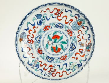 Chinese Doucai Enameled Porcelain Plate