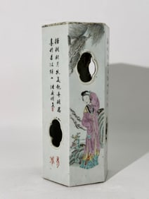 Chinese 19 C Hexagon Enamel Porcelain Hat Stand