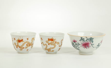 3 Chinese Enameled Porcelain Teacups