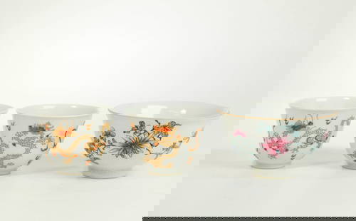 3 Chinese Enameled Porcelain Teacups: 3 Chinese Enameled Porcelain Teacups; a pair of small cups in clear glaze each with pairs of 5-claw Dragons in flames enameled in gold & iron red, the recessed bases with 4 character Chenghua mark ins