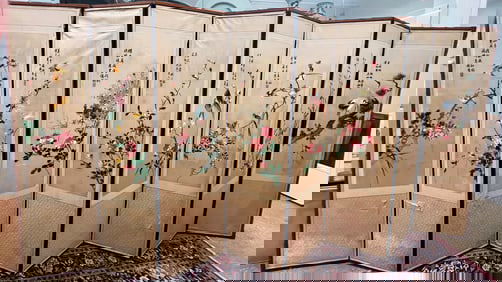 8 Panel Chinese Silk Embroidery Bird Screen