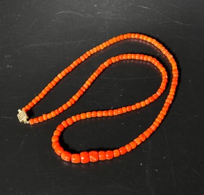 Chinese Antique Coral Bead Necklace; 34.7G