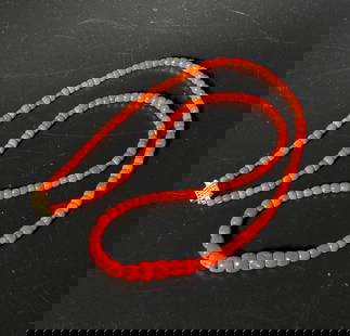 Chinese Antique Coral Bead Necklace; 34.7G: Chinese Antique Coral Bead Necklace. Total weight 34.7 grams. Length 27 1/2 inches (70 cm.).