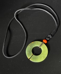Chinese Archaistic Green Jade Bi Ring Earring