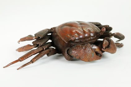 Rare Japanese Reticulated Bronze Crab Okimono