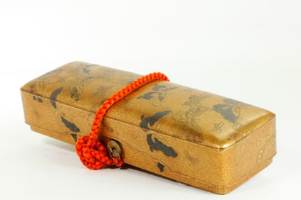 Japanese 19th C Gold Lacquer Butterfly Box & Cover