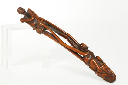 Japanese Carved Wood Kiseruzutsu Pipe Holder
