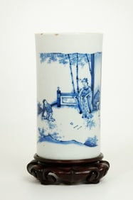 Chinese Blue & White Porcelain Brush Pot