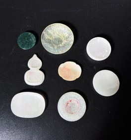 6 Rare Chinese Jade Snuff Trays 1 Agate 1 Shell