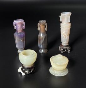 5 Chinese Jade Agate Amethyst Cabinet Miniatures