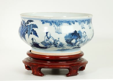 Chinese Blue & White Porcelain Round Censer