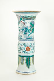 Chinese Doucai Enameled Porcelain Gu Vase
