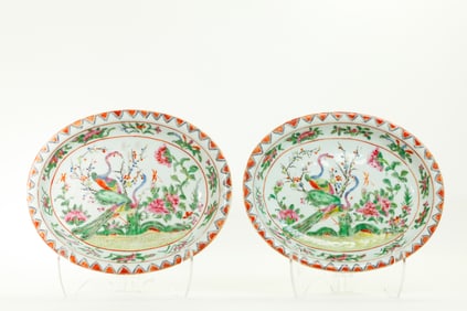Pr Chinese 19th C Porcelain Enameled Oval Trays