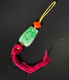 Chinese Carved Apple Green Jadeite Cicada Bead