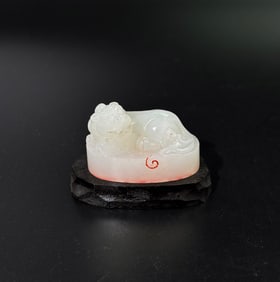 Good Chinese White Jade Oval Qilin Carved Seal