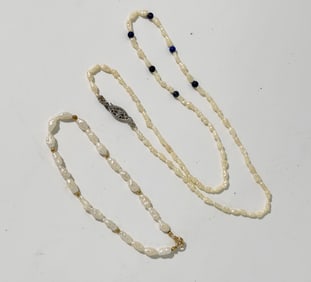 Vintage Chinese Rice Pearl Necklace & Bracelet