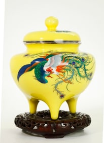 Fine Japanese Silver Wire Cloisonne Phoenix Censer