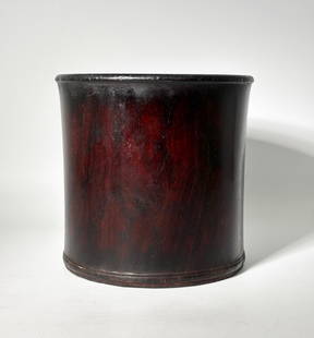 Chinese Heavy Black Hard Wood Bitong Brush Pot: Chinese Heavy Black Hard Wood Bitong Brush Pot with a slightly everted lip and a bead profile around the base, the sides waisted, the base carved with a small foot ring and a recessed "Bi" shaped base
