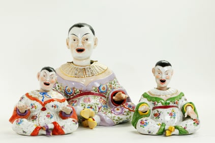 1 Lg, Sm Pr German Chinoiserie Nodding Porcelains