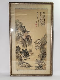 Chinese Ink & Color Painting Waterfall Landscape