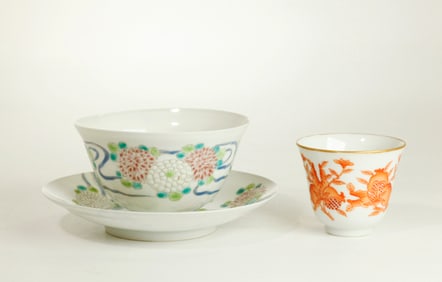 Chinese Porcelain Wine Cup; Tea Bowl & Plate