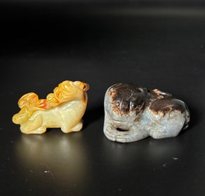 Chinese Black & Gray Jade Cat; Hard Stone Beast