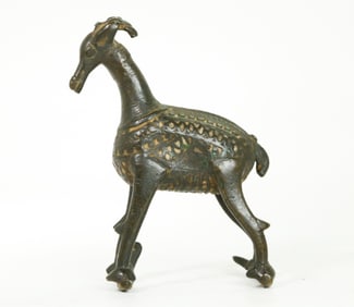 India Antique Bronze Temple Toy Side-Rocking Goat