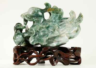Chinese Light to Dark Green Jade Mandarin Ducks