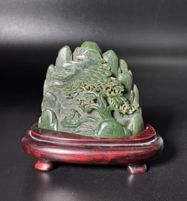 Chinese Carved Green Jade Mountain Paper Weight