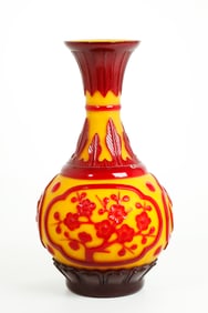 Chinese Red Overlay on Red Peking Glass Vase