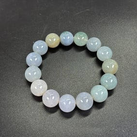 Chinese Translucent Pale Jadeite 15 Bead Bracelet