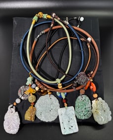 6 Chinese Designer Jadeite Pendant Necklaces