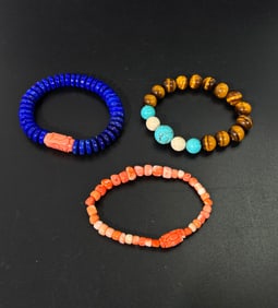 3 Chinese Designer Semi-Precious Bead Bracelets