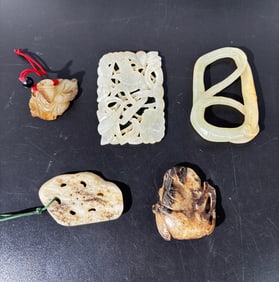 5 Chinese Qing White to Mottled Dark Jade Pendants