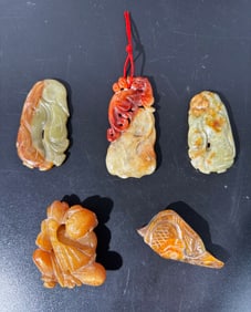 4 Chinese Celadon Russet Jadeite Pendants 1 Stone