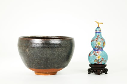 Chinese Cloisonne Snuff Bottle; Japanese Tea Bowl