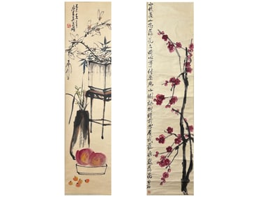 2 Chinese Scroll Paintings; Fruit Flowers Branch