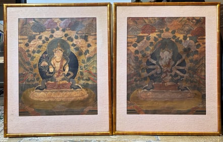 2 Similar Tibetan Thangka Bodhisattva Paintings