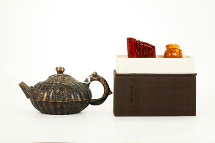 2 Chinese Gourd Pigeon Whistles; Yixing Teapot
