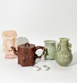 Chinese Porcelains Vases Teapot Boxes; Stone Vase