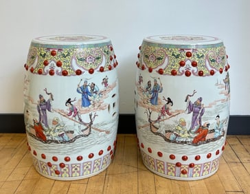 Pair Chinese Famille Rose Porcelain Garden Seats