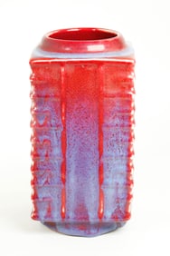 Chinese Flambe Crackle Glazed Porcelain Cong Vase