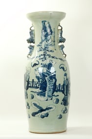 Lg Chinese Blue White Celadon Porcelain Vase