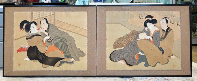 Japanese 2 Panel Romantic Shunga Low Screen