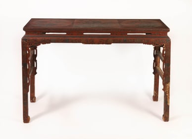 Chinese Late Qing Dynasty Red Lacquer Table