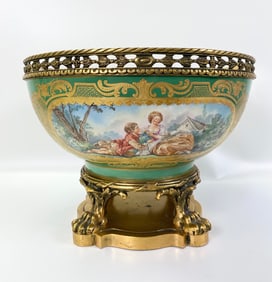 Lg French Sevres-Style Bronze & Porcelain Bowl