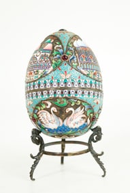 Russian Gilt Silver & Enamel Easter Egg Container